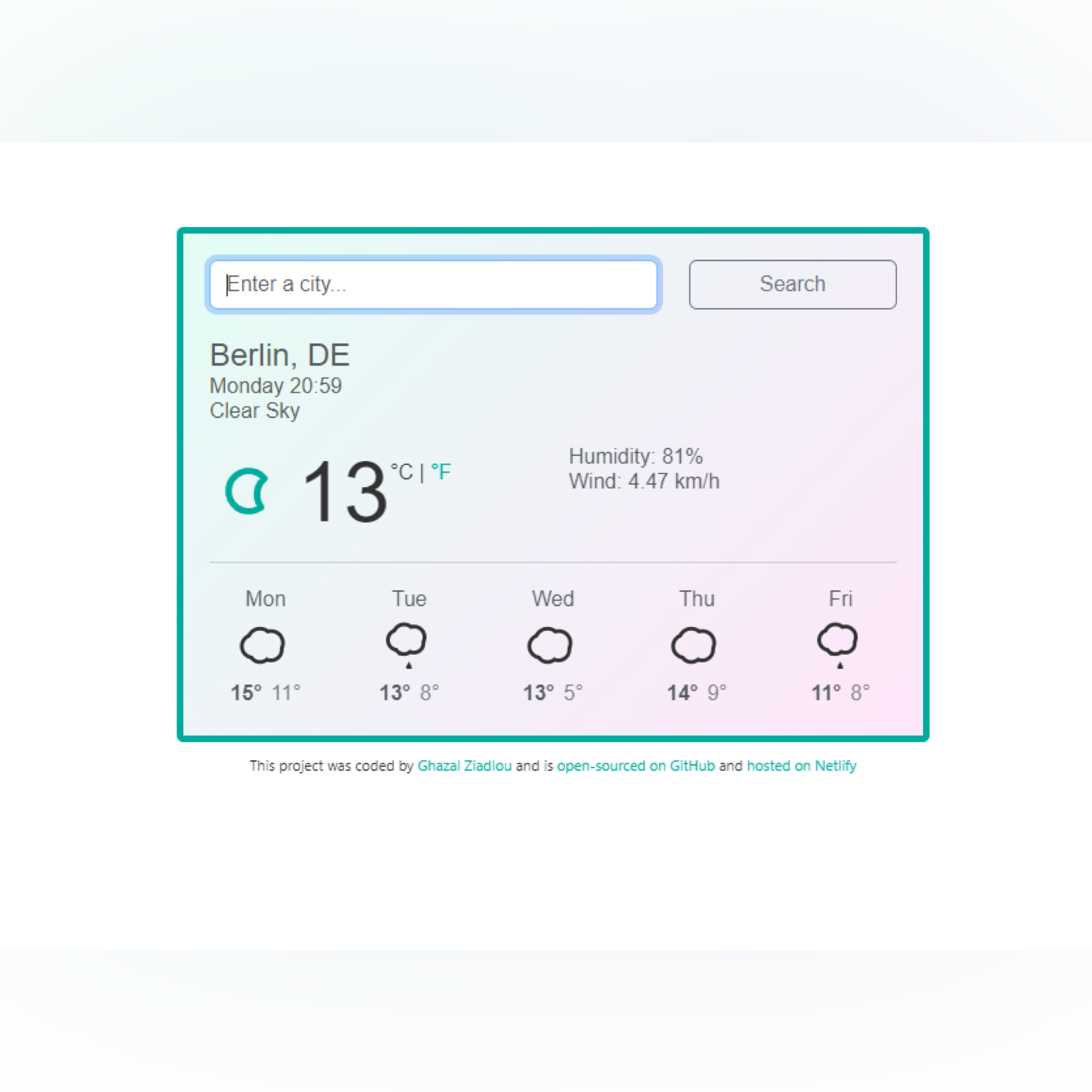 React Weather App preview